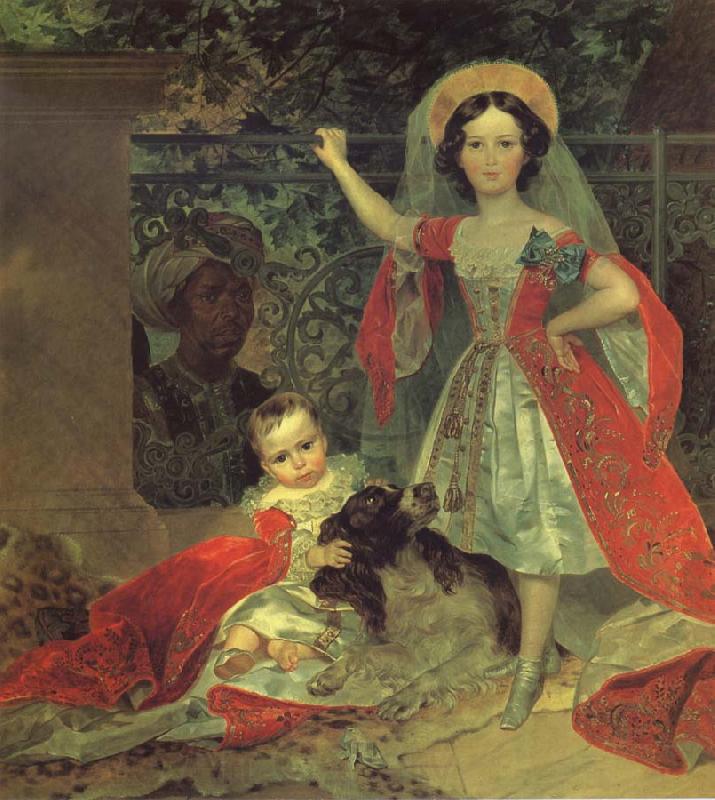 Karl Briullov Portrait of the young princesses volkonsky by a moor Norge oil painting art